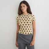 2026 Summer Women's Tops Round Neck Short Sexy Polka Dot T-Shirt Tops