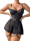 2pcs Lace Sexy Lingerie Set For Women, Suitable For Sleepwear And Loungewear