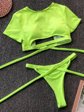Zebra Print Mesh Short Sleeve Halter Mini Micro Bikini Female Swimsuit Women Swimwear Three-pieces Bikini set Bathing Suit Swim