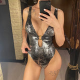 Sexy Golden Deep V Neck High Cut Leg Backless One Piece Swimsuit Women Swimwear Female Monokini Bather Bathing Suit Swim V6690