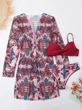 3 Pieces Push Up Bikinis 2026 Women With Kimono Beach Printed Swimsuit Sexy Swimwear Female Bathers Bathing Swimming Swim Suit