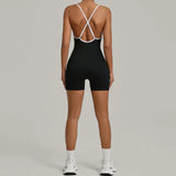 Spring/summer Women's Contrasting Yoga Jumpsuit Hollow Out Cross Back Camisole One Piece Sports Suit Hip Lifting Fitness Romper