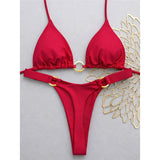 XS - L Halter Metal Ring Mini Thong Bikini Female Swimsuit Women Swimwear Two-Pieces Bikini Set Bather Bathing Suit Swim V8107
