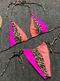 Splicing Leopard Mini Micro String Bikini Women Swimwear Female Swimsuit Two Pieces Bikini Set Halter Bather Bathing Suit Swim