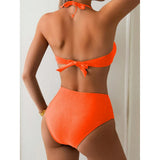 S - XL Metal Ring Halter Female Swimsuit High Waist Bikini Women Swimwear Two-Pieces Bikini Set Bather Bathing Suit Swim V6933
