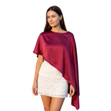 Women Spring Summer Satin Asymmetrical Hem Poncho Solid Color Round Neck Loose Shawl Wraps Cape Tops