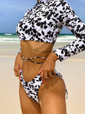 2026 Floral Bikinis Women Long Sleeve Swimsuit Backless Swimwear Female Bathers Bathing Swimming Suit Summer Beachwear