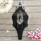 Sexy Hollow Out One Piece Swimwear Push Up Women's Swimsuit  2024 Trend Solid Bath suits Halter Monokinis Summer Beachwear