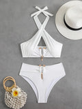 Halter Cut Out High Waist Bikini Female Swimsuit Women Bandeau Swimwear Two-pieces Bikini set Bather Bathing Suit Swim Beachwear