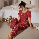 Women's Sleepwear New Loose Pajamas Floral Short-sleeved Trousers Loungewear Casual Wear Two-piece Set Pijamas Pyjamas Women