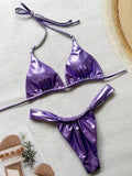 Wrinkled High Cut Mini Micro Thong Bikini Women Swimwear Female Swimsuit Two-pieces Bikini Set Halter Bather Bathing Suit Swim