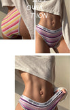 1PC Rainbow Striped Sports Seamless Underwear for Women Mid Waist Letter Belt Breathable Panties Soft Daily Cotton Briefs