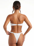 Women Summer 2-Piece Swimsuits Knot Front Strapless Bikini Bra and Elastic Bottoms Sets for Beachwear Bathing Suit