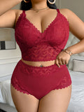 Women's Plus Size Sexy Lingerie Set Lace Floral Mesh Unlined Wireless Bra Breathable Sexy Lace Trim Panties 1Xl-4Xl