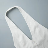Elegant Halter Neck Backless White Tank Tops Women 2026 Summer Sexy Off Shoulder Buttons Crop Top High Street Lady Solid Vests