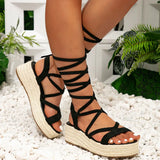 2024 Big Size 43 Women's Comfy Walking Wedge Espadrilles Sandals Summer Leisure Round Toe Platform Ankle Strap Shoes