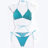 Halter Luxury Pearl Bikini Mini Micro Bikinis Female Swimsuit Women Swimwear Two-pieces Bikini Set Bather Bathing Suit Swim Lady