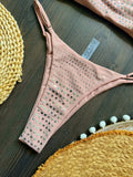 Black rhinestone process bikini sexy thong split swimsuit 2-piece beach set