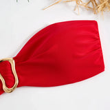 sexy solid black and red bandeau bikinis sets two pieces metal high waist thong swimsuit bathing suit swimwear biquini bakini