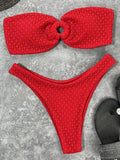 Wrinkled Fishnet Strapless Bandeau Bikini Women Swimsuit Female Swimwear Two-pieces Bikini set High Cut Bather Bathing Suit Swim