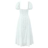 Bowknot Ruffles Light Blue Midi Dress Women's Summer Off Shoulder Short Sleeve Beach Dress Drawstring White A-line Vestidos 2025