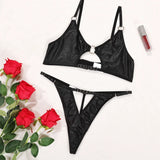 Toucheart Sexy Hollow Out Halter Chain Lingeries Bra Set Exotic Glossy Pu Leather Set Underwear For Women Bra Set Sexy Lingerie