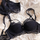 MOYISU Sexy French Lace Bralette Small Bust Cup Bra Set with Removable Straps & Push Up Pads, Soft Underwire Thin Girls Bra Top
