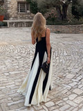 Foridol Black Beige Patchwork Summer Women's Dress Spaghetti Strap A-line Pleated Party Vestidos Sleveless Beach Casual Dress
