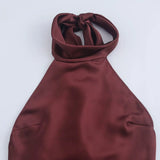 Foridol Halter Satin Dress Women Sexy Backless Burgundy summer spring Dress Elegant Maxi Long Party Dress Christmas Vestidos