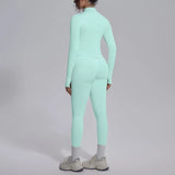 Women's Seamless Yoga Sets Sports Fitness Zipper Long-Sleeve Jacket Slim-fit Hip Lift Pants Suits Workout Training Gym Sets