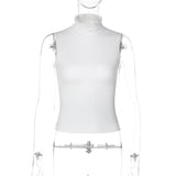 FDYOUI Fashion Turtleneck Sleeveless Tank Tops Streetwear Y2K Woman Clothes Backless Solid Corset T-shirt Female Skinny Crop Top