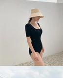 New Korea Sexy Mesh Cut Hollow Out High Waist Swimsuit Lady Monokini One Piece Swimwear Women Swim Bath Suit