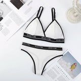 Women's Ribbed Wireless Triangle Bralette and Thong Set Low Rise Panties Daily Wear Comfort Underwear Ladies Sexy Lingerie Set
