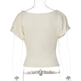 FDYOUI Fashion Casual Swinging Collar T-shirts Y2K Woman Clothes Short Sleeve Buttons Corset T Shirt Ladies Solid Crop Tops Tees