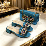 doershow High Quality African Style Ladies Shoes And Bags Set Latest silver Italian Shoes And Bag Set For Party HWS1-15