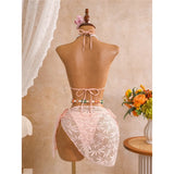 New Leaves Printed Halter Bikini Suit Female Swimsuit Women Swimwear Bather Bathing Suit Swim Three-Pieces Bikini Set