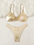 DEKA Ring Metallic Push Up Padded Bra Bathing Suit Beach Wear Women Sexy Thong Bikini Set Silver Gold Biquini Swimwear