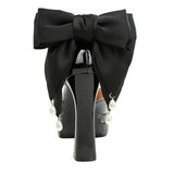 BIGTREE Shoes Women's High Heels Hollow Platform Waterproof Thick Heel Pointed Toe Sandals Match Dress Wedding Shoes Knot