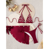 With Sarong Buttons Halter Bikini Female Swimsuit Women Swimwear Three-Pieces Bikini Set Padded Bather Bathing Suit Swim V8307