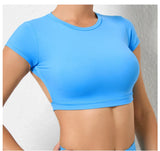 Sports Muscle Back Tee Without Padded Women Backless Sports Shirts Workout Gym Training Yoga T-Shirt Outdoor Open Back Tops
