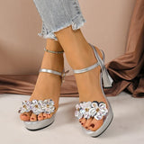 Luxury Rhinestone Decor High Heels Sandals Women Fashion Ankle Buckle Platform Gold Sandals Woman Party Wedding Shoes Size 41