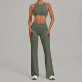 Women's Seamless Yoga Sets Sports Gym Fitness High Waist Hip-lifting Flared-pants Sleeveless Vest Workout Training Running Suits
