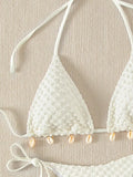 Sexy Bikini Set Shell Designer Swimsuit 2025 White Black Push Up Micro Bikinis Summer Bathing Suit Tie Side Triangle Swimwear