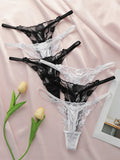 6pcs Ladies' New Lace Sexy Black And White Embroidered Flower Print Sexy Set Thong Underwear C2648