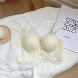 Sexy Lolita Bra Set for Women Wireless Push Up Bralette Lace Sexy Lingerie Set for Small Bust Gathering No Underwire MOYISU S-XL