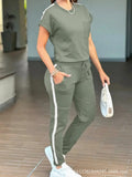 Women's suit sports casual two-piece short-sleeved suit plus size mom