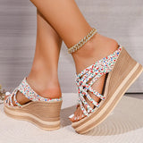 Floral Print Chunky Platform Sandal Women Plus Size Cross Strap Open Toe Sandals Ladies Non Slip Thick Bottom Wedge Sandal Mujer