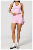 Naked Color Contrast Yoga Sets Women Hanging Neck Sports Vest Gym Clothes Breathable High Waist Shorts Fitness Suits Tracksuit