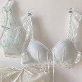 Japanese Kawaii Heart Print Lingerie, Sweet Wireless Bralette Set for Small Breasts, Comfortable Anti-Sagging Everyday Bra Set