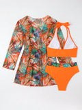 Halter Print Bikini 2026 Women Swimsuit With Kimono High Waist Swimwear Female Bathers Bathing Swimming Swim Suit Beachwear